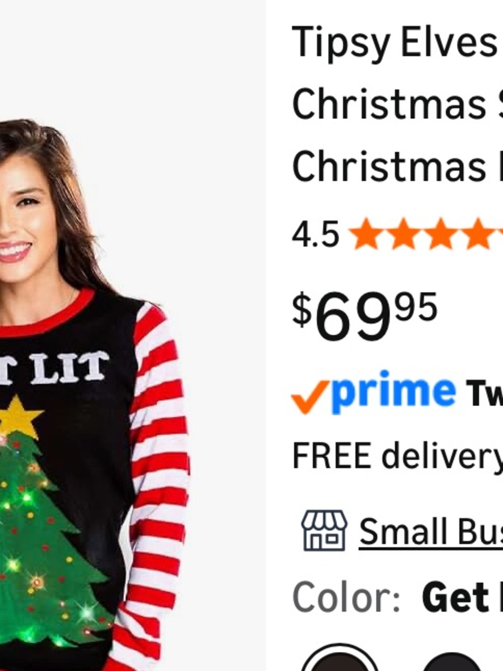 Tipsy Elves “Get Lit” Light-Up LED Christmas Sweaters - Ugly Christmas Pullovers - Picture 4 of 5